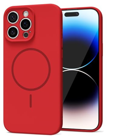 LoeoeL Magnetic Phone Case for iPhone 14 Pro Case Silicone, Cute Slim Thin Phone Cover Compatible with MagSafe for Women, Girly Soft Rubber Gel Mag Safecase with Camera Protection, Red