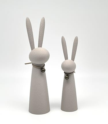 Filsi Home | Lino Osterhasen Set – Moderne Osterhasen Deko aus PLA Bio-Kunststoff | 3D Druck Deko Hasen mit Glocke | Minimalistische Frühlings- & Tischdeko | Made in Germany (Greige, 25cm + 20cm)