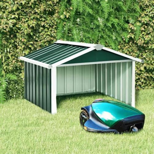 Rasenmäher Garage 92x97x63 cm Verzinkter Stahl Grün Gartenschuppen Gartenhaus für Rasenroboter Aufbewahrung und Schutz Ladestation Unterstand