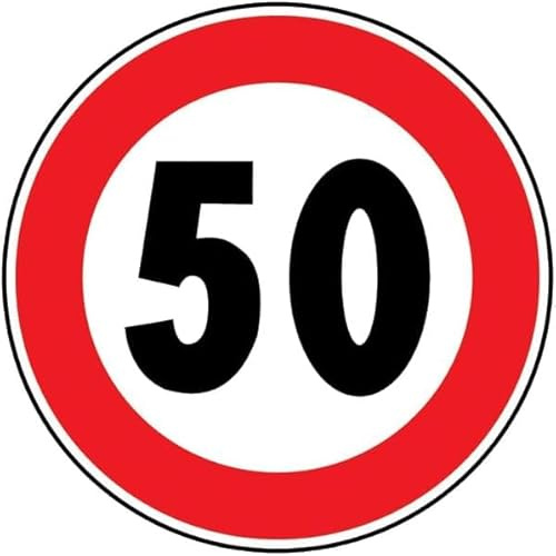 M-ITALY CARTELLO IN LAMIERA SCATOLATA DISCO diametro 60 cm - Limite massimo di velocità 50 Km/h - SEGNALE CATARIFRAGENTE CON CAVALLETTO (Solo Cartello)