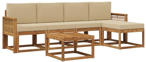 vidaXL Outdoor-Sofagarnitur mit Kissen 6 pcs Natur und Beige Polyester, Garten-Couch, modernes Sofa-Set für draußen, langlebige Möbel, Coole Terrasse, stilvolles Loungen im Freien
