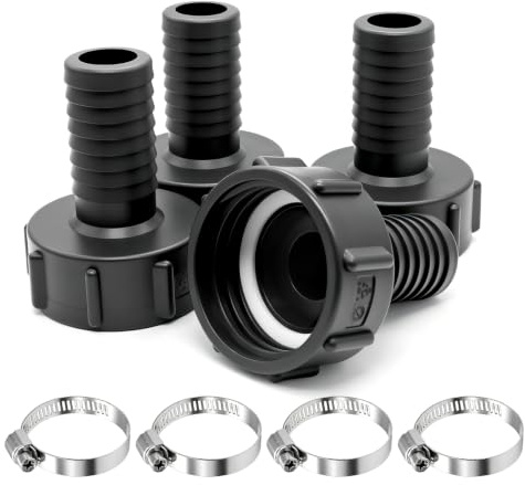Lurtgex® 4 STK IBC Auf 32mm Adapter s60x6 kappe auf 1 1/4 IBC Tank Zubehör | Grobgewinde IBC Adapter Saugschlauch 32mm Innengewinde, Schlauchtülle Gartenschlauch Tankschlauchadapter