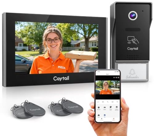 Caytail Kit Visiophone 2 Fils WiFi6 Bi-Bande, Écran Tactile IPS 7, Audio Bidirectionnel, Caméra 1080P, Détection Humaine, Déverrouillage à distance, RFID