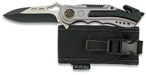 ALBAINOX 19461GR1002. Coltello grigio senza sega SWAT. Impugnatura in alluminio. Lama in acciaio inossidabile. Formato del foglio 8,1 cm. Esso include punto di rottura, taglierina per cinture di sicurezza e guaina in nylon. Caccia