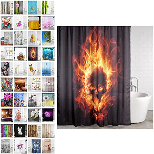 Sanilo Rideau de Douche, Large Choix de Beaux Rideaux de Bain, Haute qualité, 12 Anneaux Inclus, Imperméable, Effet Anti-moisissures (180 x 200 cm, Crâne entflammé)