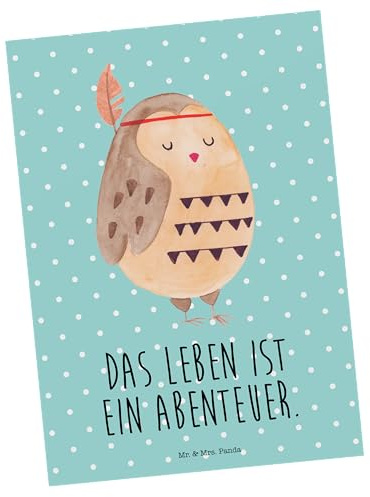 Mr. & Mrs. Panda Grußkarte Eule Federschmuck - Geschenk, Abenteuer, Waldtiere, Owl, Ansichtskarte, Postkarten, Postkarte, Ansichtskarten, Kunstkarten, mutig
