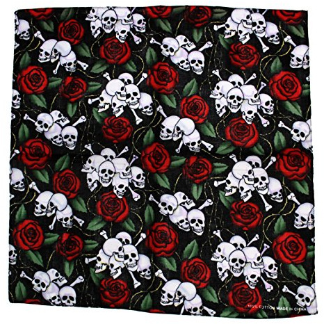Zac's Alter Ego Alternative Skull & Red Roses Print Bandana/Neck Scarf