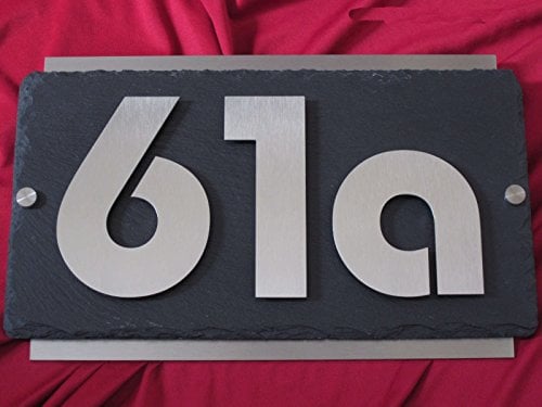 Hausnummer aus Edelstahl und Schiefer 3D Hausnummernschild Türschild Leskow Metalldesign