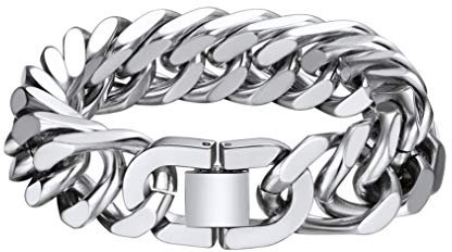 Bandmax Herren massive Edelstahl Panzerkette 17mm dicke Panzer Armband für Männer Jungen 21cm schwere kubanische Gliederarmband Modeschmuck Accessoire für Geburtstag Weihnachten