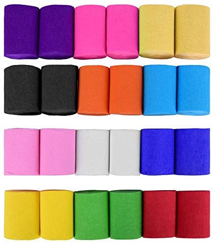 24 Rollen Krepp Bänder Bunt, 12 Farben Kreppband Krepppapier Bänder Crepe Paper für Deko Party Feier Dekoration(3.5cm*10m/Rolle)