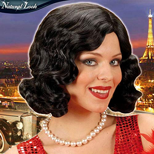 Amakando Zwanziger Jahre Charleston-Perücke mit Wasserwelle/Schwarz/Anmutige Flapper Karnevalsperücke Diva/Geeignet zu Mottoparty & Themenabend