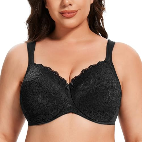 MELENECA Donna Reggiseno Pizzo Minimizer Taglie Forti Cinghie Imbottite Coppa Piena con Ferretto