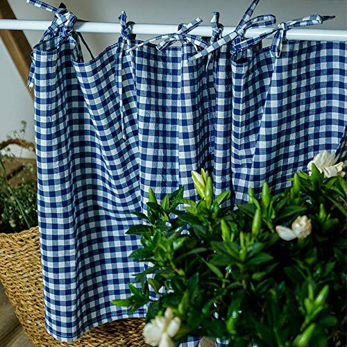Yaland scheibengardinen karo vorhänge Karierte Bistrogardinen Kurze Schal querbehang gardinen fenstergardinen landhausstil (HxB 50X150cm, Blau) 1 Stück