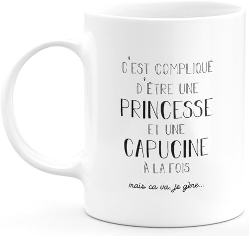 quotedazur Café-Croissant - Mug Prénom Capucine Compliqué D'Être Une Princesse Et Une Capucine Mais Ca Va Je Gère - Tasse Prénom Pour Noël - Blanc/Céramique