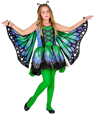 Widmann - Kinderkostüm Schmetterling, Kleid mit Tutu, Flügel, Antennen, Tier, Falter, Mottoparty, Karneval Gr 158