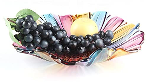 JUNYFFF Frutero Vidrio, Plato Frutas Colorido Cristal Fruta Plato Decorativo para Encimera Cocina, Decoración del Hogar, Regalo Boda, Suministros para Fiestas (Multicolor-40X9cm)