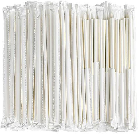 Weiße Papierstrohhalme, einzeln verpackt zum Trinken – 1000 Stück, 19,7 x 0,6 cm – Cocktail, Kaffee, Saft, Milch, Bars und Restaurants