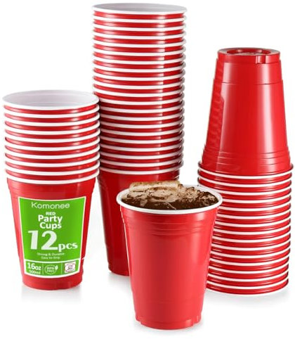 Komonee Red Cups 16oz 500ml Wide Rimmed Disposable American Superbowl Party Cups USA Adult Novelty Plastic Glass 12pc