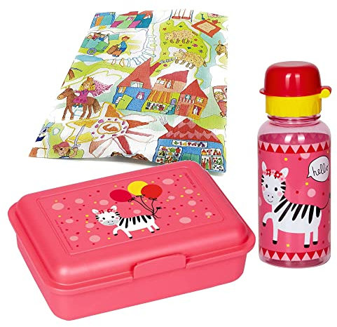 Kinder-Brotdose Lunchbox Butterbrotdose Trinkflasche Frühstücksbox Brotbox Kiga Schule (Zebra)