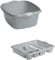 Plastic Rectangular Washing Up Bowl & Large Dish Drainer Rack Plate Holder Kitchen Sink 2 Pc Set (Silver)