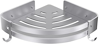 Étagère d'angle de Douche, étagère de Salle de Bain, Aluminium épais résistant à la Rouille, Panier de Douche Triangulaire sans perçage avec Crochet pour Cuisine de Salle de Bain (1 Paquet, Argent)