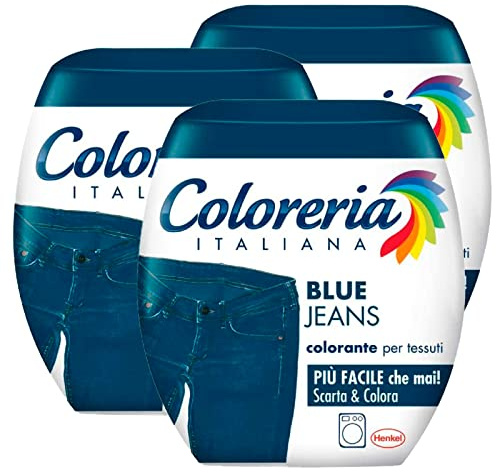 3 x Coloreria Italienische Farbstoffe für Maschinenwäsche, Farbe Blau, Jeans, All-in-One-Formel, 3 Packungen à 350 g
