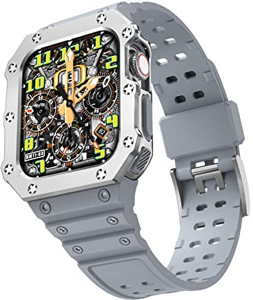 VeveXiao Compatible con Apple Watch Band con Case Series 7 (45mm, 41mm) y Series 6/SE/5/4 (44mm, 40mm), funda protectora resistente con correa para iWatch 7 para hombre y mujer grey silver