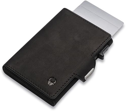DONBOLSO Slim Wallet Austin I Minimalistischer Push Up Kartenhalter mit Platz für 10 Karten & RFID Schutz I Kompaktes Leder Kreditkartenetui I Echtleder Männer Geldbörse mit Münzfach