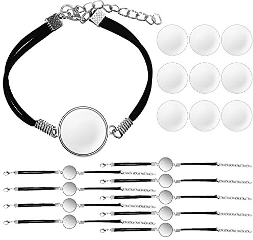 Sewroro 10 Stücke Armband Lünetten Einstellungen DIY Blank Armreif mit Glas Cabochons Verstellbare Armbänder Armband Herstellung Material für Handgelenk Kette Handwerk