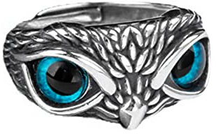 JadeAngel Eulenring, 925er Sterlingsilber, Eulenringe für Damen und Herren, offener verstellbarer Statement-Ring mit Teufelsauge, Sterling Silber, Kristall