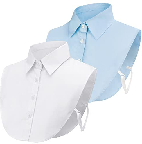 2 Piezas Collar Falso de Dama Blusa Media Camisa Cuello Falso Desmontable Camisa OL Joker Collar Decorativo Collar Dickey Corbata con Puño Falsa Punta de Solapa para Mujer (Blanco y Azul)