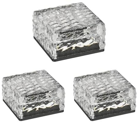 ledscom.de 3 Stück LED Solar-Pflasterstein Bodeneinbauleuchte BROSLO für außen, IP67, Glas, eckig, 10 x 10cm, warmweiß