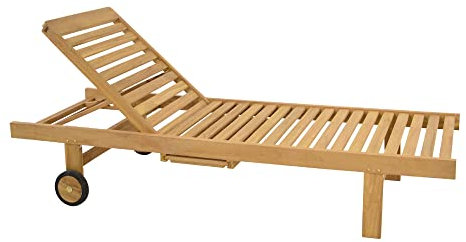 GMD Living Teakholz Gartenliege Rome mit Rollen, 200 x 65 x 37 cm in Natur