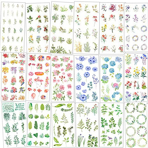 ENYACOS 18-teiliges Scrapbooking Sticker Set mit botanischen und floralen Mustern,washi sticker für Scrapbooking, Kartenherstellung, Journaling und Dekoration (B)