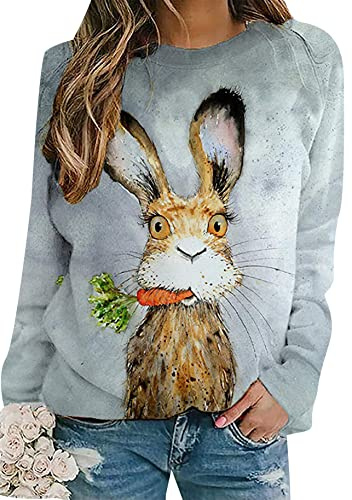 Yming Frauen Rundhals Kaninchen Pullover Langarm Sweatshirt Ostertag Sweatshirt Karotte 3XL