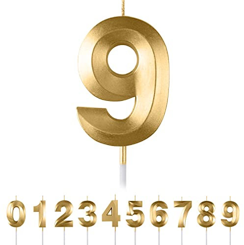 Maclunar Geburtstagskerzen Zahlen 9,3D Gold Geburtstagskerzen,Kerzen Geburtstag Zahl 9, Kuchen Topper Dekoration Kuchendeko Geburtstag, Geburtstagskerzen für Geburtstagsdeko