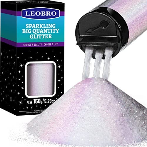 LEOBRO Fine Holographic Iridescent White Glitter 150G/5.29OZ - Resin Crafts Body Glitter 1/128(0.2MM) for Cards Painting