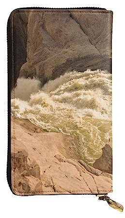 TOMPPY Rapid Water Printed Damen Long Wallet Zip Around Wallet Clutch Purse Card Holder Organizer, Schwarz , Einheitsgröße