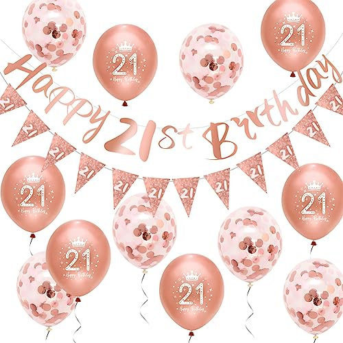 21st Birthday Decorations Rose Gold Happy 21st Birthday Banner Kit Women Party Decorations by Wonsta
