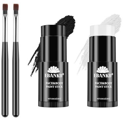 EBANKU Colori Viso Corpo Pittura Stick Olio Bastoncini Neri Crema Sportiva Scheletro Joker Mimo Fondotintat Pittura per il Viso per Halloween Cosplay Festa (Noir et blanc)