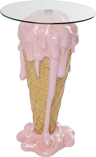 Kare Design Beistelltisch Icecream, Rosa/Braun, 48cm Durchmesser, Glastisch, Eiscreme Optik, Tischplatte aus Sicherheitsglas, Dekorativ, Stilvoll, Moderner Design-Tisch, rund, 72x48x48 cm (H/B/T)