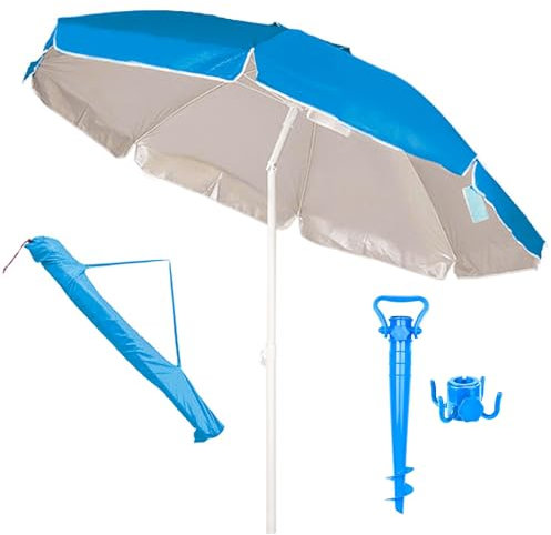 KOKOBOX 200CM Parasol Balcon Parasols De Jardin Exterieur Parasol Pliable Voyage Parasols De Terrasse Piscine Parasol De Plage - Bleu Clair