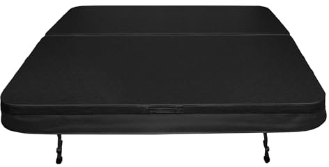 Couverture pour Jacuzzi Noir 210cm / 2.1m - PVC & Cuir - Spa Housse de Protection Bâche Protectrice Carrée pour Hot Tub Bain à Bulles - Pliable - 4 Sangles de Sécurité & 6 Poignées