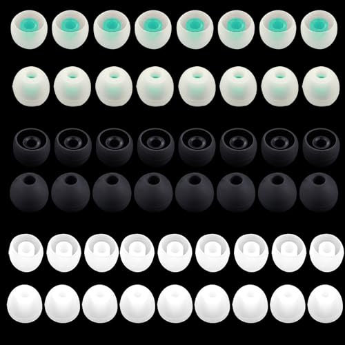 48 Stück Silikon Ohrstöpsel Kopfhörerpolster Silikon Ohrpolster Earbud Tips Ersatz Kopfhörerspitzen(Schwarz/Weiß/Klares Grün,M)