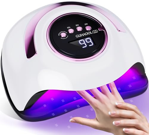 GUHAOOL Lampada Unghie UV LED, 180W Fornetto Unghie Può Curare Rapidamente, con 4 Timer 10s/30s/60s/99s,Sensore Di Avvio Automatico, LCD Display Lampada per unghie per Gel Nail Polish Light, Bianco