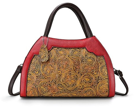 LETEULO Modische Vegan Leder Damen Handtasche mit großer Kapazität Elegant Retro Relief Textur abnehmbarer Schultergurt Mehrzweck Schulterbeutel für Damen Weihnachtsgeschenke ROT