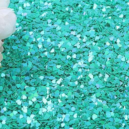 10 g/20 g/50 g/Nagel-Pailletten, solide Herz-Pailletten, Pailletten für Nagelkunst, Nagelkunst, Hochzeitsdekoration, Konfetti, Nagelkunst, Herz-Pailletten, dunkelgrün, 3 mm, 50 g