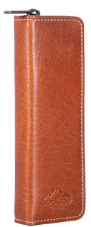 Alpenleder Federmäppchen - Model: ZWOA (Handgefertigt) - Nachhaltiges Bio-Leder aus regionaler Landwirtschaft | Etui Stifte, Federmappe für 2 Stifte *Fair Produziert* (6x6x21,5cm) (Cognac)