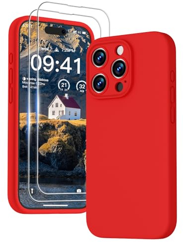 GOODVISH for iPhone 15 Pro Max Case Silicone with Screen Protectors X2, Red