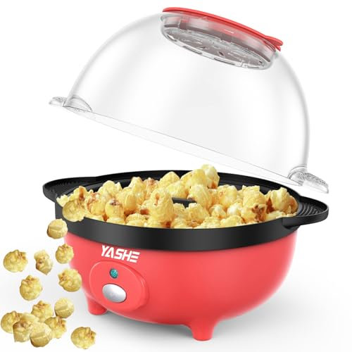 YASHE Popcorn Machine, Electric Stirring Popcorn Maker 650 W, 3L Capacity Popcorn Popper, Non-Stick Coating